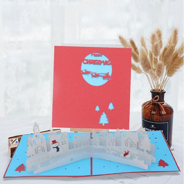 

greeting cards 2pcs christmas building deer up 3d invitation card year thanksgiving thank you postcard with envelop