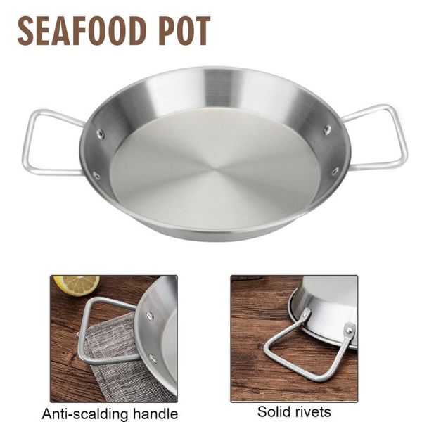 

pans paella stockpot frying kitchen shallow spaghetti restaurant cooker seafood pot double ear stainless steel cooking tool noodles