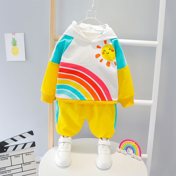 

2021 spring new born clothes from baby's suits with a hooded shirt jacket + sports tuesday for baby birthday girl 1st sets of jqtr, White