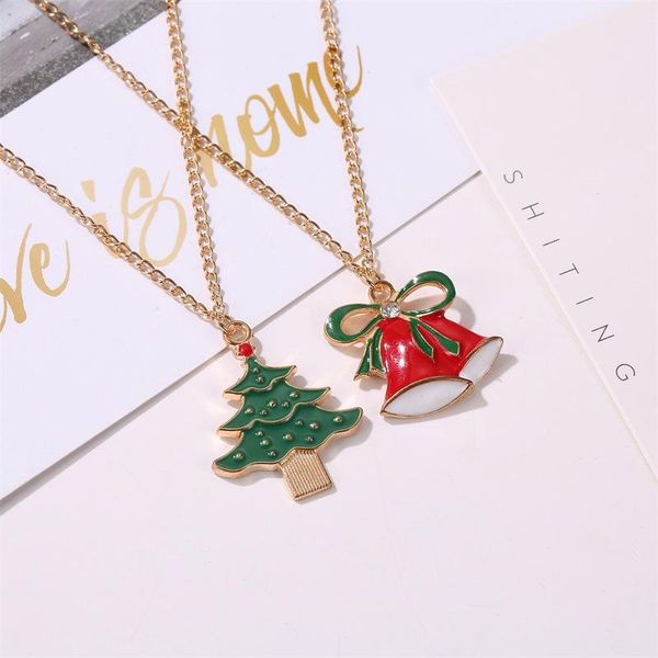 

pendant necklaces u-magical christmas tree donut sock santa claus bowknot necklace for women hollow bells lips metal jewelry, Silver