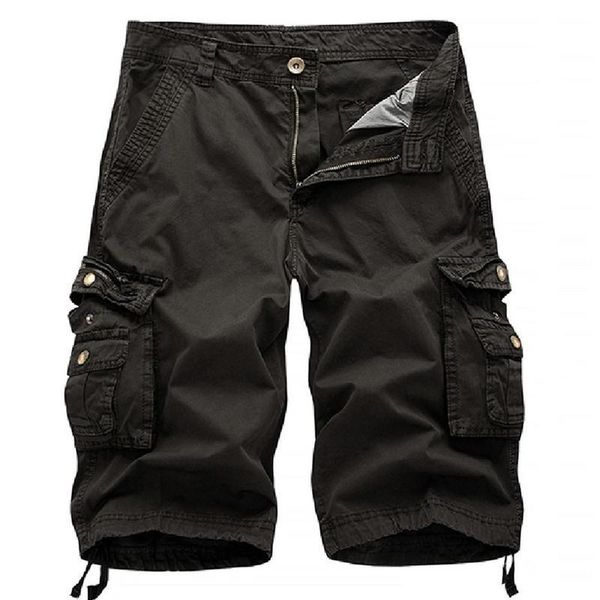 

short ags men workwear summer casual effen color multi pockets fifth cargo broek loose beach shorts, White;black