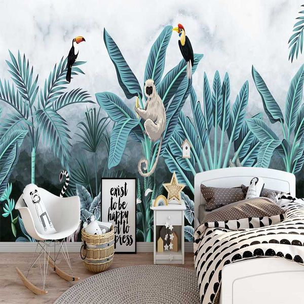 

wallpapers milofi 3d custom wallpaper tropical rainforest monkey sloth illustration