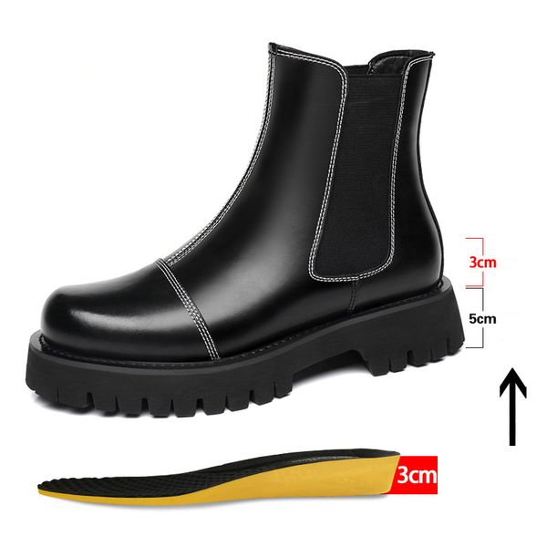 

autumn winter men chelsea leather boots 8cm increased martin boot for male high warm, Black