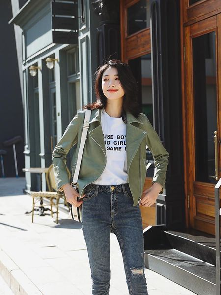 

women's leather & faux spring real jacket women autumn sheepskin coat motorcycle genuine jackets 2021 slim fit 429 kj5506, Black