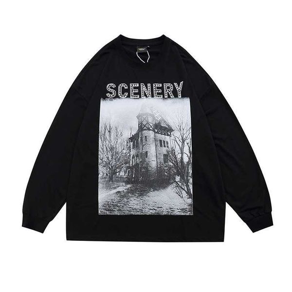 

autumn and winter 2021 new long sleeve t-shirt hip hop dark street style round neck pullover men's sweater, Black