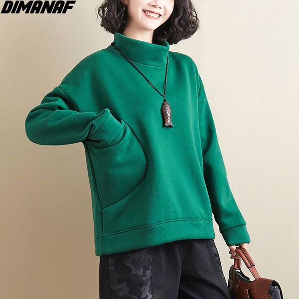

women's hoodies & sweatshirts dimanaf 2021 plus size women sweatshirt turtleneck thickening warm solid winter casual style cotton autu, Black