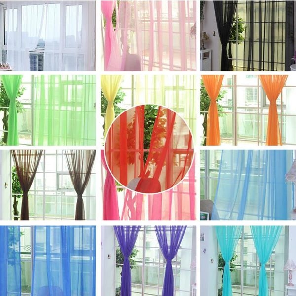 

1 pcs soild color tulle door window curtain drape panel sheer scarf valances modern bedroom living room curtains 100cm x 100cm