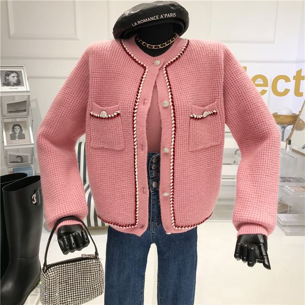 

woman's sweater spring loose and versatile breasted cardigan mesh coo4, White;black