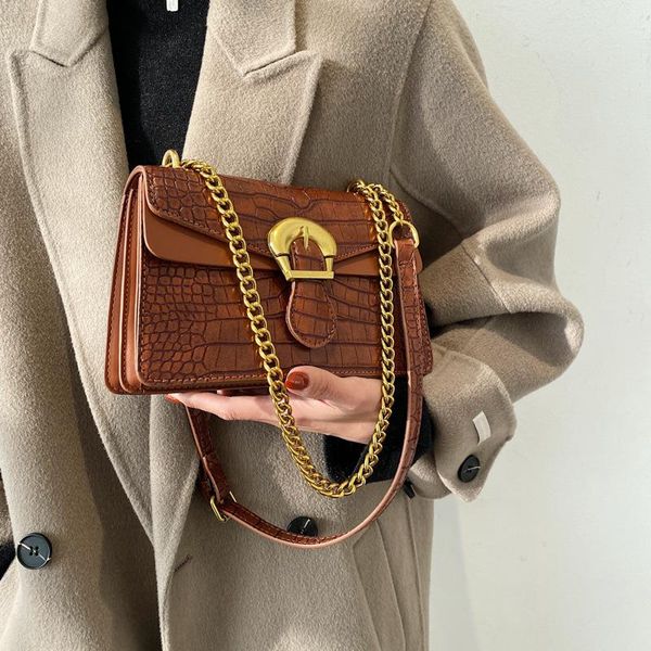 

stone pattern pu leather crossbody bags for women 2021female totes fashion chain shoulder handbags