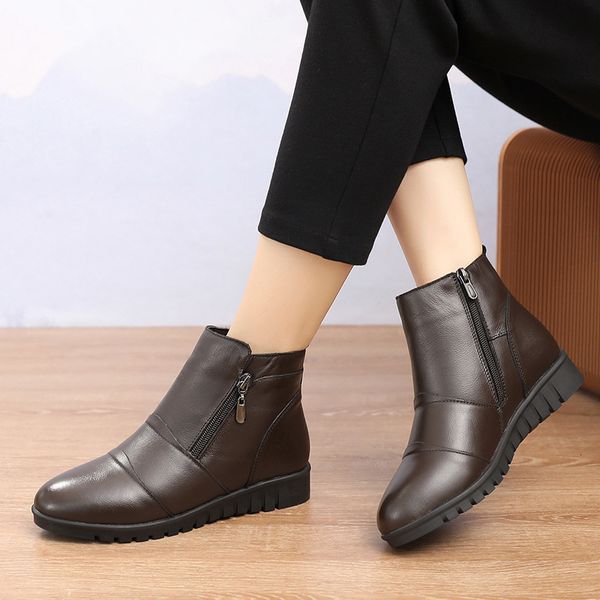 

women's fashionable ankle with genuine leather winter shoes warm woman non-slip black women boots 2021 lm9t