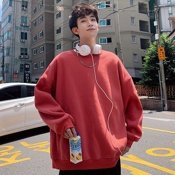 

2021 new 16 men's neck hoodies solid color coats lovers clothes loose pullover round collar casual cotton sweatshirts p8wy, Black