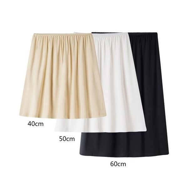 Mulheres Lady Modal Metade Slip Segurança Saia Petticoat Underskirt 40cm-60cm Longo Underdress Confortável Preto Branco Nu 903-B636 210310