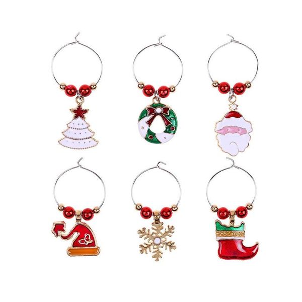 

christmas decorations 6pcs decoration red and white acrylic beads, zinc alloy pendants wine glass marker home party decor