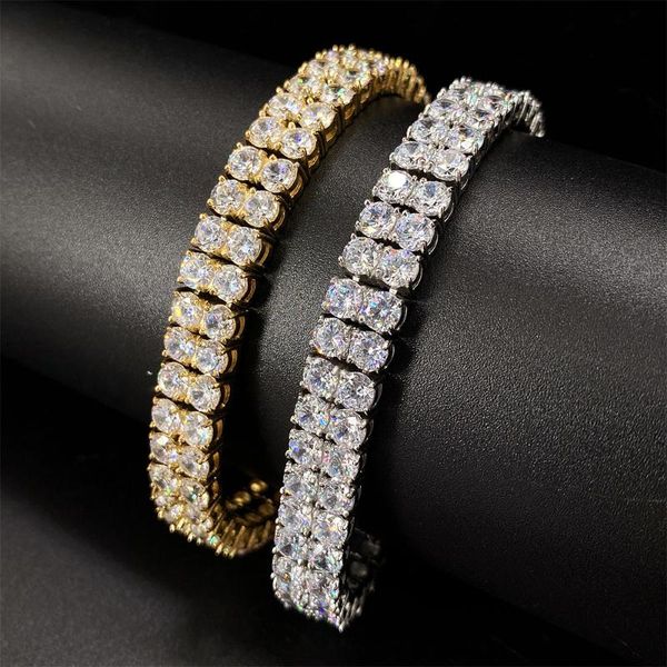 

link chain hiphop 2 rows 4mm cubic zirconia stainless steel tennis bracelets for women men fashion rapper bling out bracelet giftlink, Black