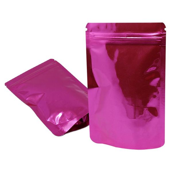 

storage bags 100pcs glossy pink mylar foil stand up bag self grip zipper seal tear notch reclosable food candy chocolate pouches
