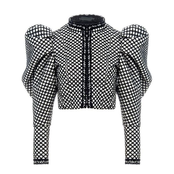 

women's jackets plaid coat for women o neck puff sleeve short female streetwear autumn fashion clothing 2021, Black;brown