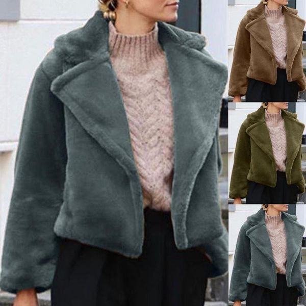 

women's jackets coat fashion women warm faux jacket winter solid color long sleeve outerwear ladies trendy casual thick plush, Black;brown