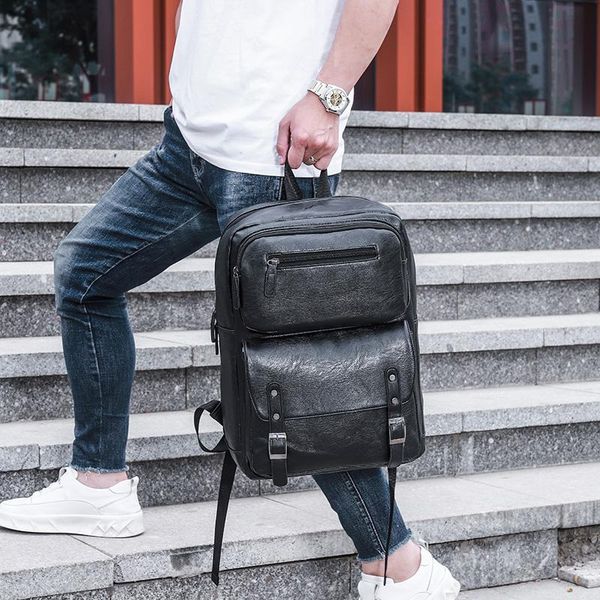 

backpack men's waterproof fashion pu travel bag casual large capacity business