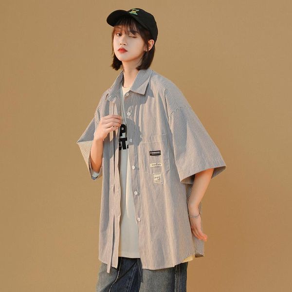 

women's blouses & shirts 2021 bf loose lazy half sleeve oversized women shirt stripped womens female ladies, White