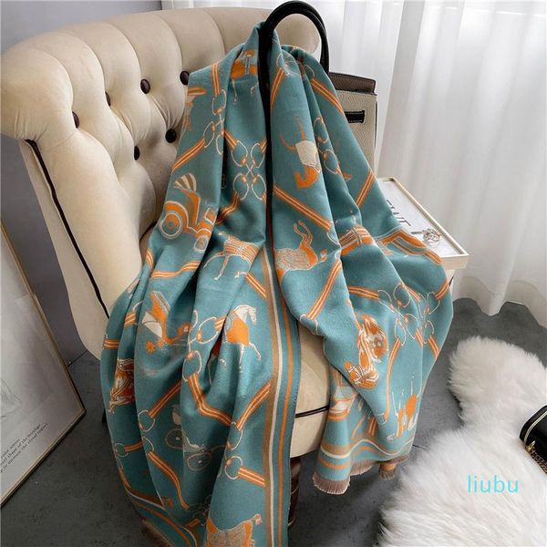 

scarves horse animal print cashmere scarf autumn winter warm women's pashmina double-sided thick shawl wrap blanket 11, Blue;gray