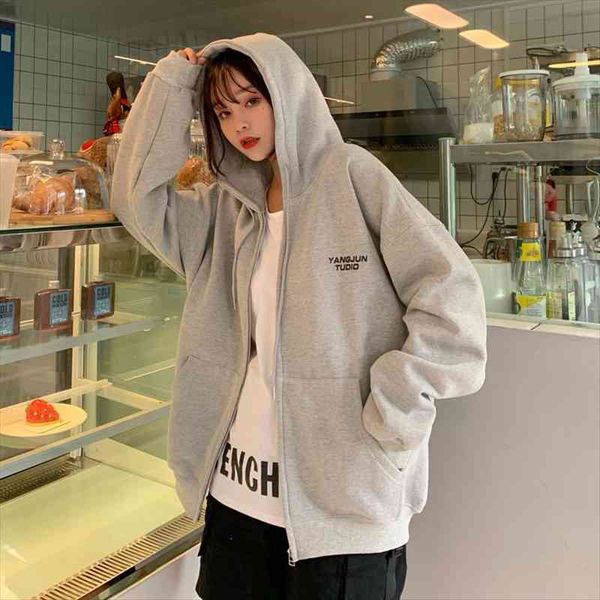 

zip up hoodie autumn solid thin basic kawaii clothes harajuku sweatshirts women polerones mujer korean fashion, Black