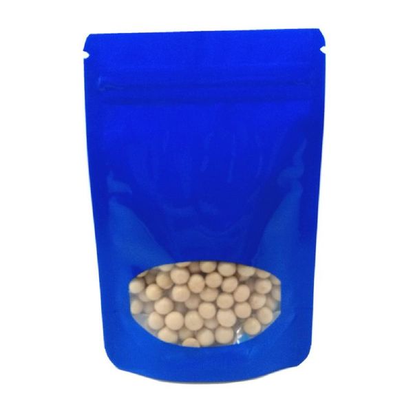 

storage bags 100pcs glossy blue mylar foil stand up bag with clear window resealable tear notch doypack food snack coffee pouches