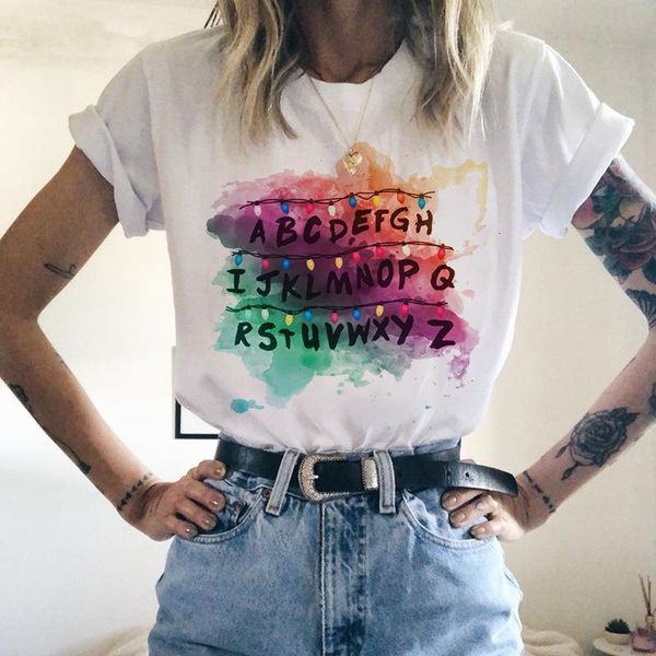 

ladies summer casual short sleeves stranger things t shirt harajuku streetwear women hip hop drop shipping, White