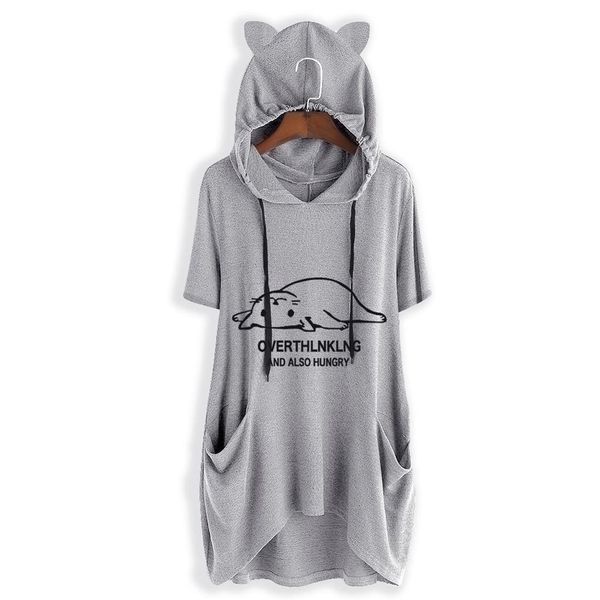 

fashion women casual print cat ear hoodie sweatshirt unique elegant pocket cartoon cute comfortable chic pullover, Black