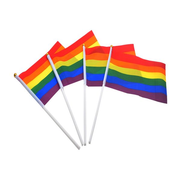 Arco-íris Gay Pride Stick Bandeira 21 * 14cm Creative Hand Mini Bandeira Portátil Waving Handhold Usando Home Festival Party Decor