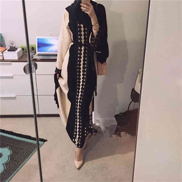 

muslim dress women robe islamic clothing for women middle duibai arab ramadan prayer lace stiching elegant abaya belt dress, Black;gray