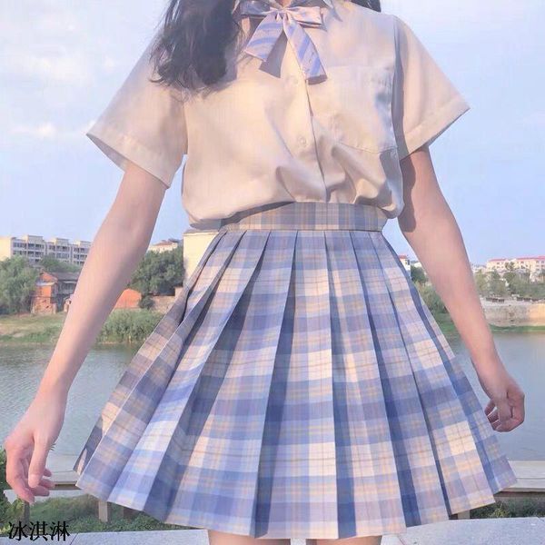 

women's tracksuits jk school girl uniform pleated skirts japanese fashion hight waist a-line plaid skirt uniforms for woman, Gray