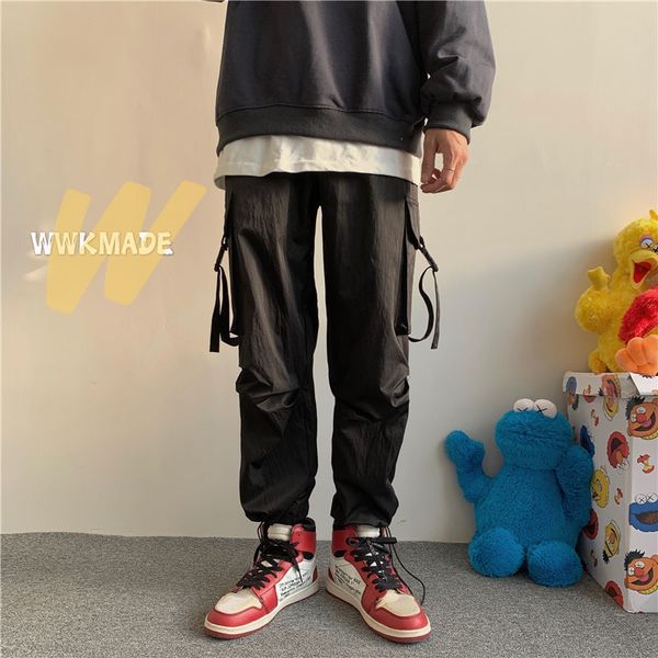 

2021 new cargo men's fashion retro multi-pocket casual wide-leg pants men streetwear loose hip-hop straight trousers mens z6zg, Black