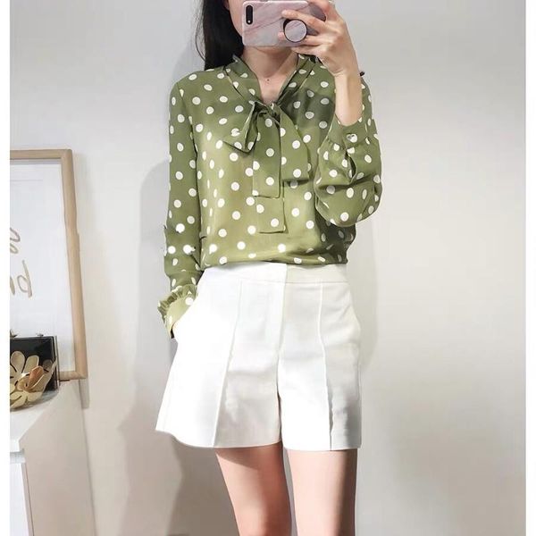 

women's blouses & shirts women shirt 2021 spring lace retro fresh dot silk, White