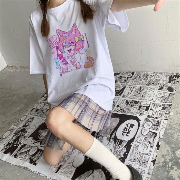 

cartoon pink cute sweet girl mens t shirt japan streetwear harajuku y2k kawaii casual ulzzang vintage ins chic loose, White;black