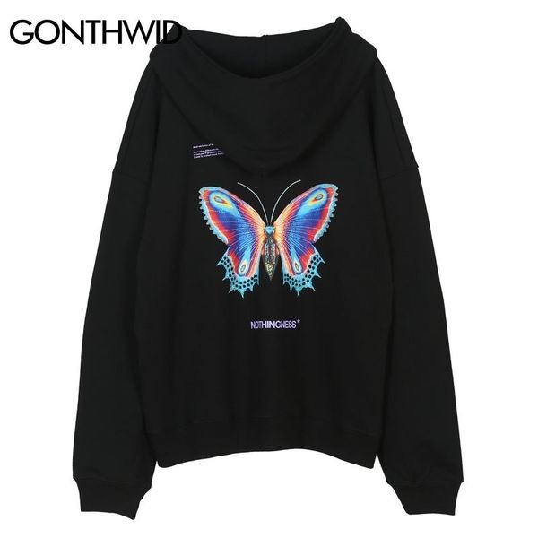 

gonthwid colorful butterfly effect print hooded sweatshirts hoodies streetwear mens hip hop fashion casual pullover hoodie 201113, Black