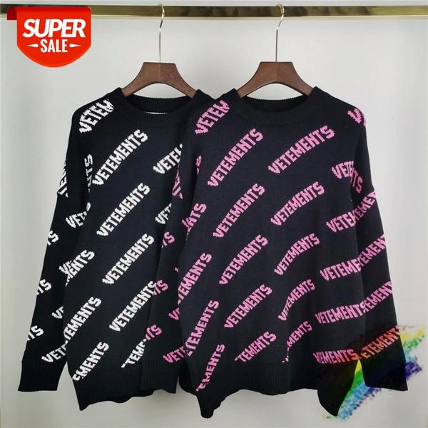

2021ss vetements black full logo sweater sweatshirts men women vetements crewneck vtm hoodies inside tag #pc8f