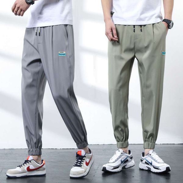 

spring and summer elastic thin casual fashion capri men's youth leggings new loose sports pants, Black