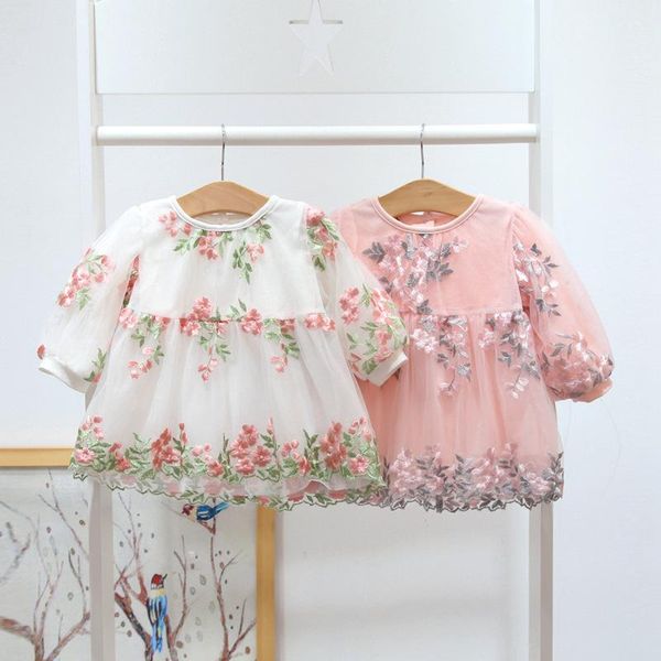 

girl's dresses spring autumn baby girls style lace embroidery embroidered long sleeve dress princess girl cloths kids, Red;yellow