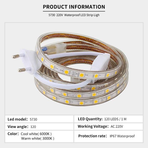 

super bright smd dimmable ac 220v led strip lightm 10m kitchen outdoor waterproof garden lamp tape with eu plug warm white