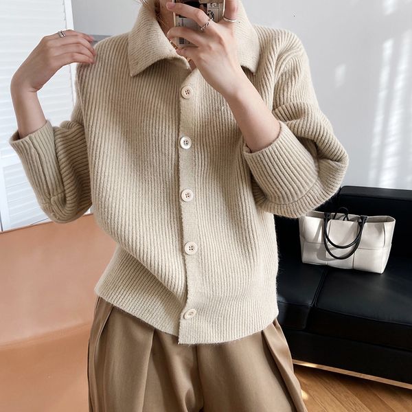 

2021 spring new turn down collar long sleeve pure color single button sweater casual women cardigans pull femme g3zg, White;black