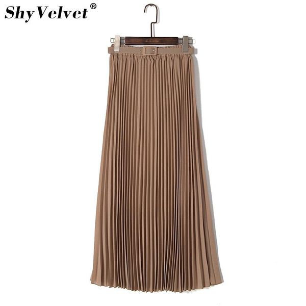 

skirts chiffon pleated skirt summer women long maxi tutu elastic waist belt bohemian solid femme jupe blue khaki purple, Black