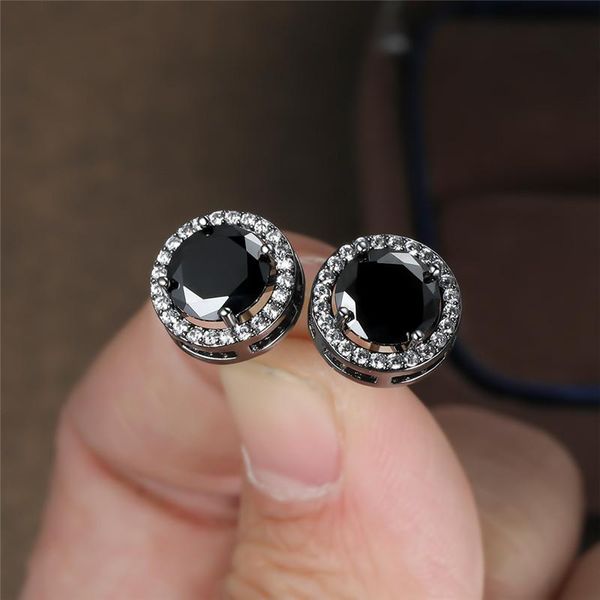 

stud big round black stone earrings for women luxury wedding jewelry vintage fashion gold/black/rose gold/silver color, Golden;silver