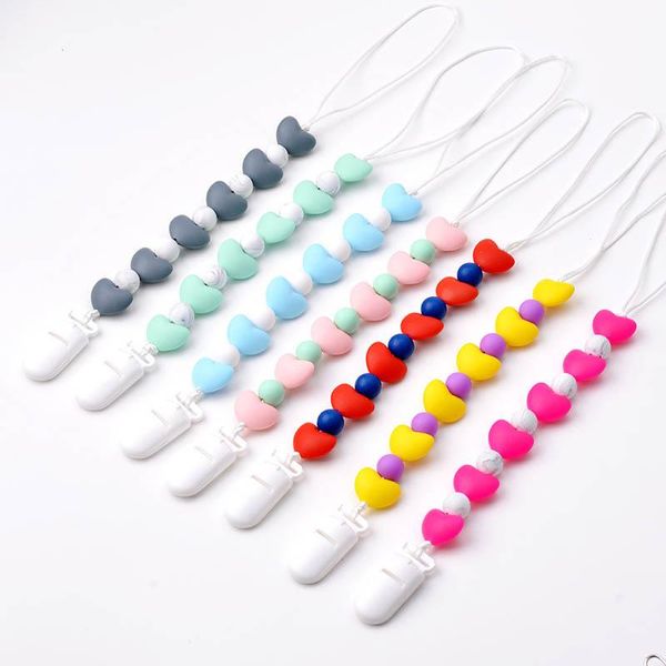 

pacifier holders&clips# heart silicone bead soother chains for infant nipple baby clip holder leash strap teething chain shower gift