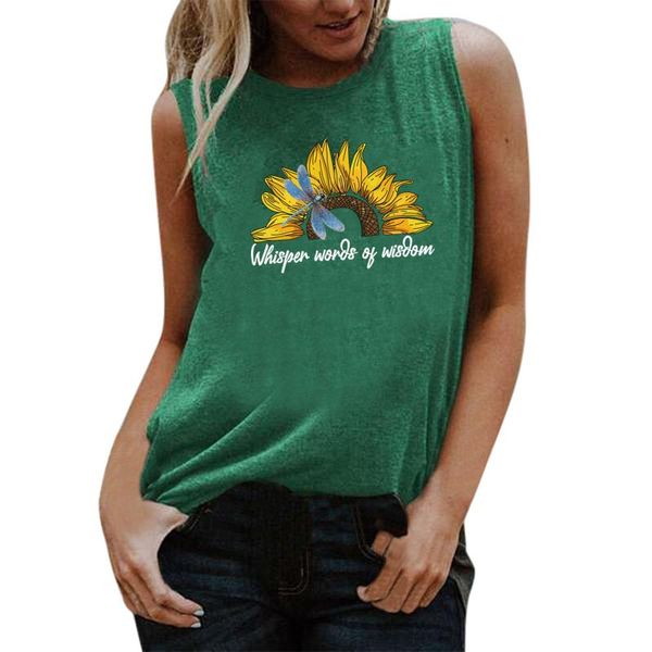 

women's tanks & camis y2k 2021 women summer fashion sleeveless sunflower print stylish dragonfly letter for ladies, White