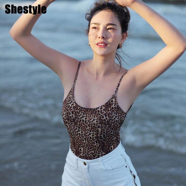 

women's jumpsuits & rompers shestyle leopard 2021 summer bodysuit women sleeveless bodycon wild backless spaghetti strap animal body su, Black;white