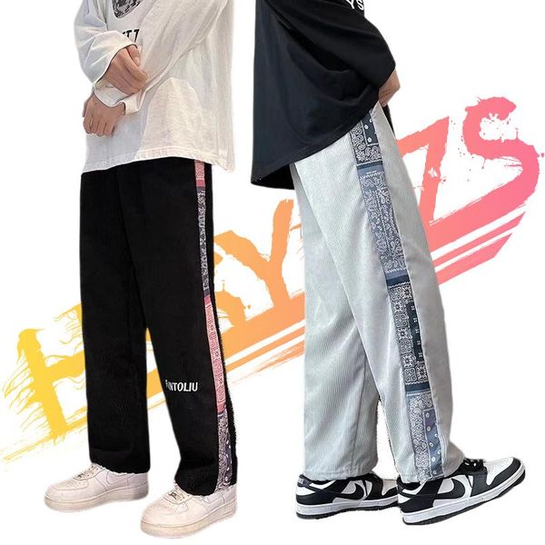 

men's pants solid color trousers hip hop japanese fashion baggy wide leg casual mens joggers 2021 autumn patchwork clothing, Black