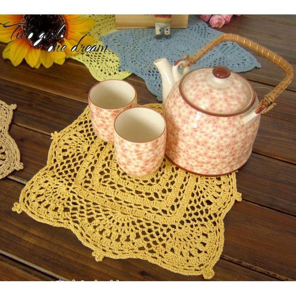

mats & pads 28cm square handmade crocheted doily placemat vintage floral coasters coffee shop dining room el table decorative 10pcs