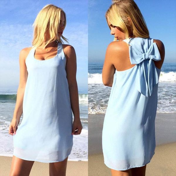 

summer fashion clothing beach womens dresses plus size bow chiffon casual sundress, Black;gray