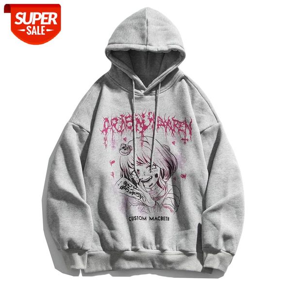 

anime evil girl print hip hop streetwear hoodie men women winter fleece hooded pullover cotton harajuku hoodie swatshirt men #vw8d, Black