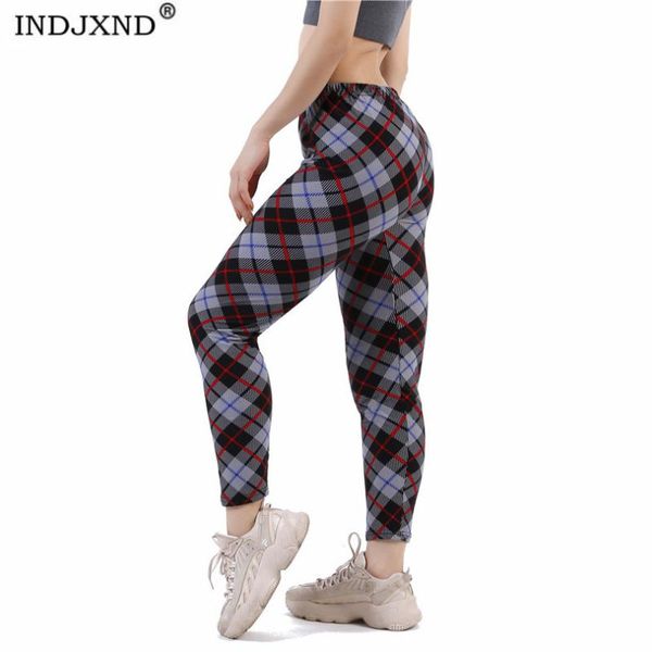 

women's leggings indjxnd plaid women fitness high waist push up polyester workout jeggings casual female striped printing pattern botto, Black